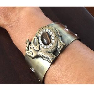 Chrysoberyl "Cat's Eye" Elephant Cuff Bracelet